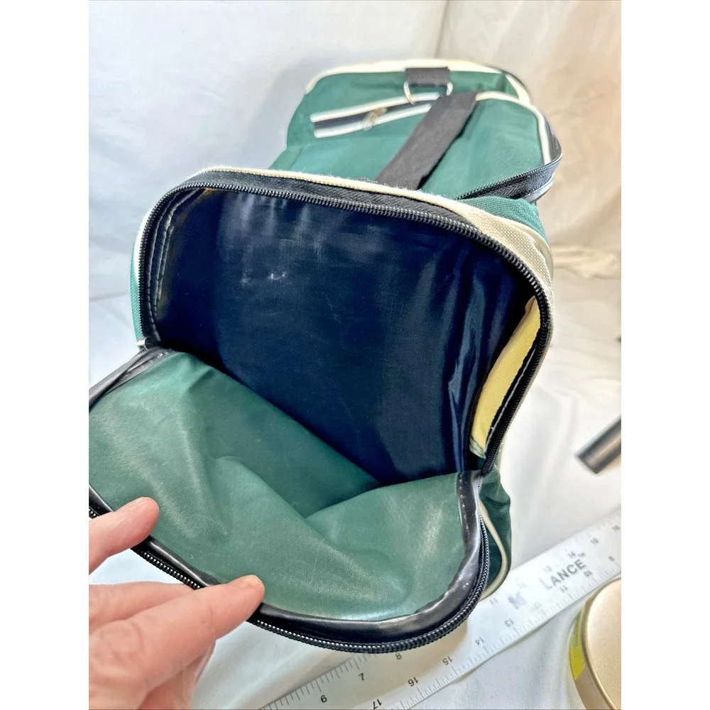 Belmont Park Duffel Bag Green And Cream Adjustable Strap Multiple Pockets